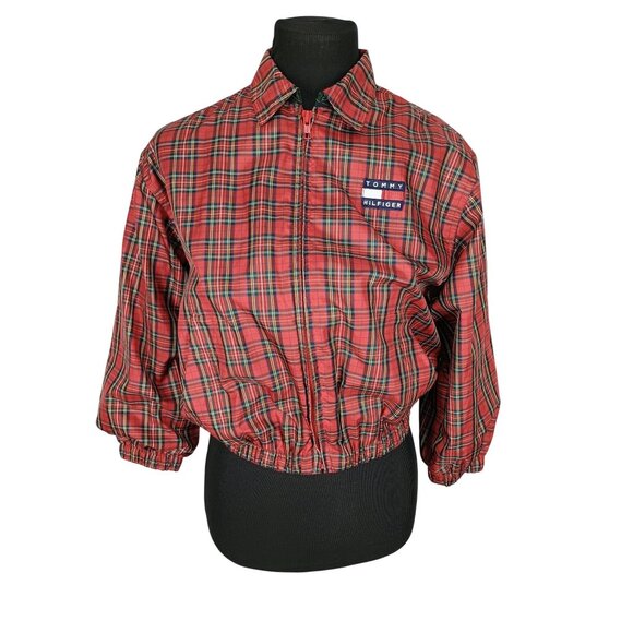 VTG Tommy Hilfiger Red Plaid Golf Lightweight Windbreaker Jacket Small - Picture 1 of 10